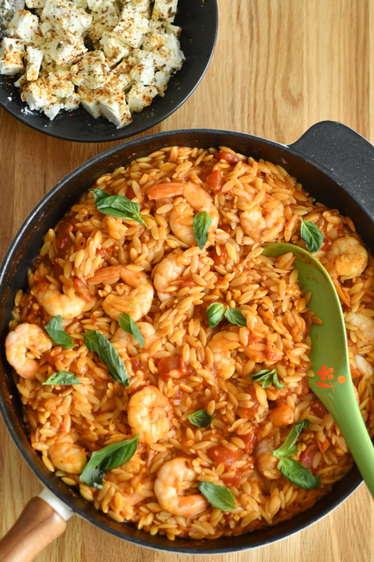 Risoni, tomates, crevettes & feta_2