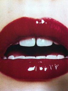 red shiny lips open mouth teeth