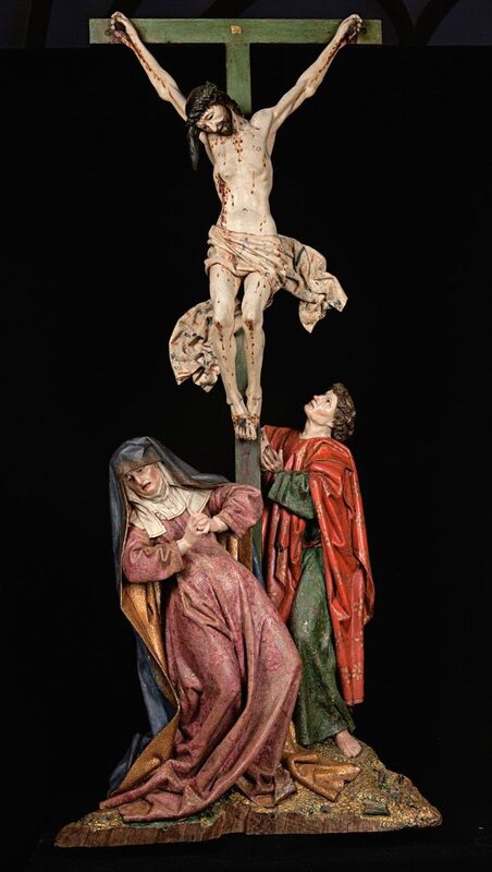 Crucifixion, right wing of an altarpiece dedicated to our Lady in Laredo (Cantabria), Brussels sculptors probably after designs by Rogier van der Weyden and his workshop