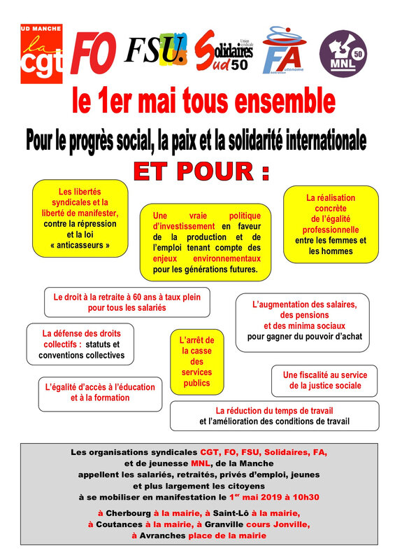 1er mai_2019_syndicat_rassemblement_CGT_FO_FSU_solidaire_SUD_Manche_Avranches_Granville_Saint-Lo_Coutances_Cherbourg_tract_flyer