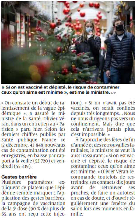 2021 12 13 SO Véran appelle à restreindre ses contacts avant les fêtes2