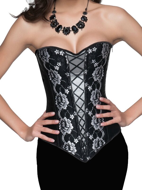 corset noir et argent brode fleurs soiree (2)