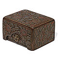 A very rare carved polychrome lacquer '<b>chrysanthemum</b>' box and cover, Song dynasty (960-1279)