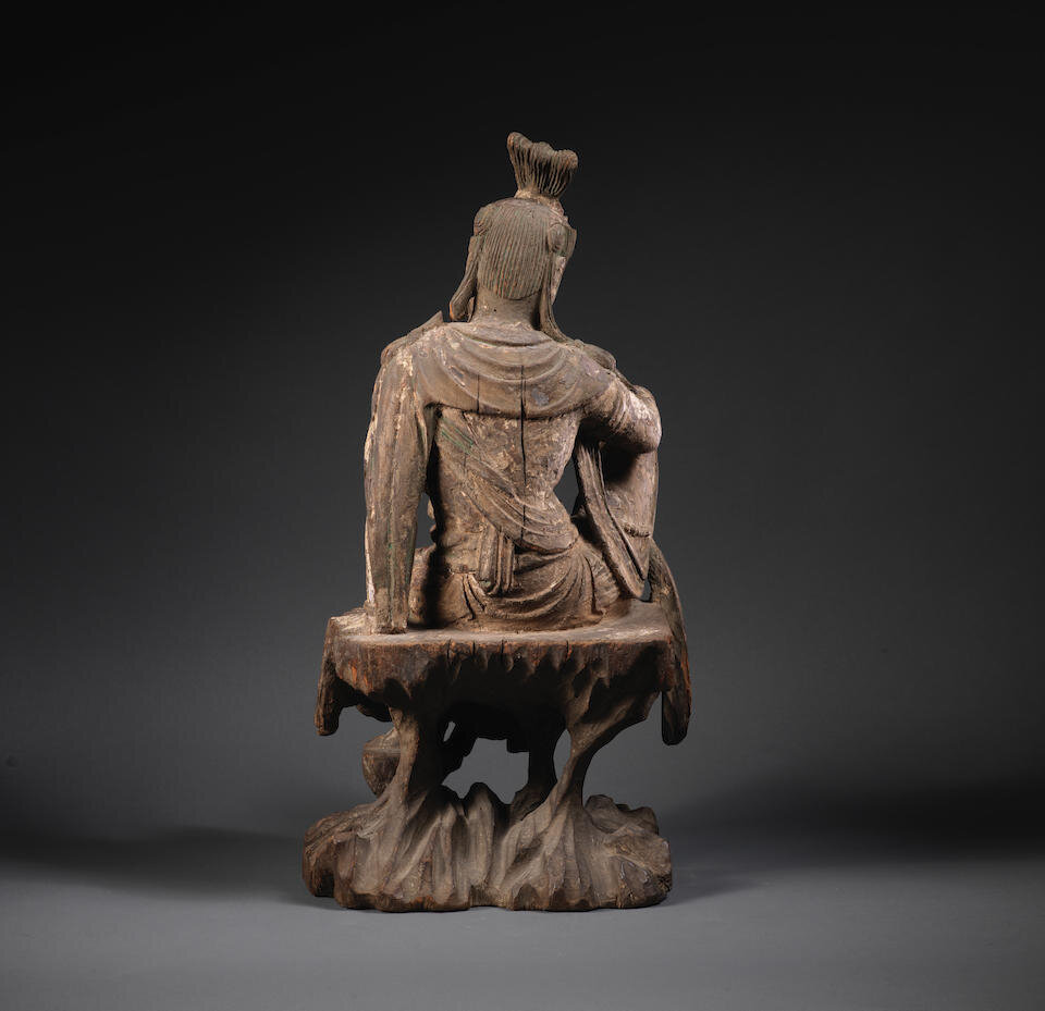 A very rare carved wood figure of Guanyin, Northern Song-Jin