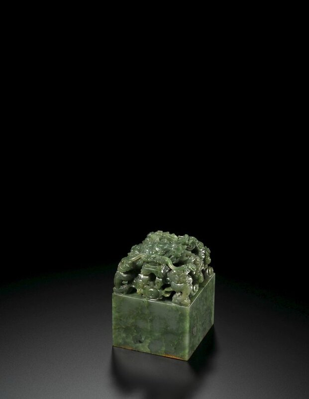 An imperial spinach jade 'Hui Qi You Ji' seal, Qing dynasty, Jiaqing period