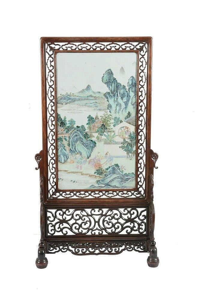 A Chinese porcelain mounted table screen, 19th century