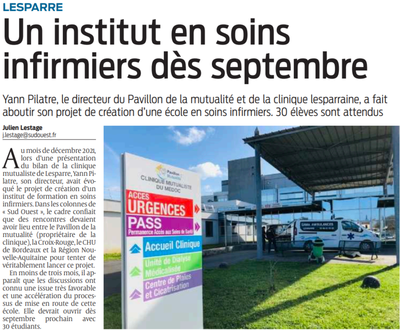 2022 03 24 SO Lesparre Un institut en soins infirmiers dès septembre