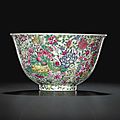 A rare falangcai '<b>Mille</b>-<b>Fleurs</b>' bowl, Mark and period of Yongzheng (1723-1735)