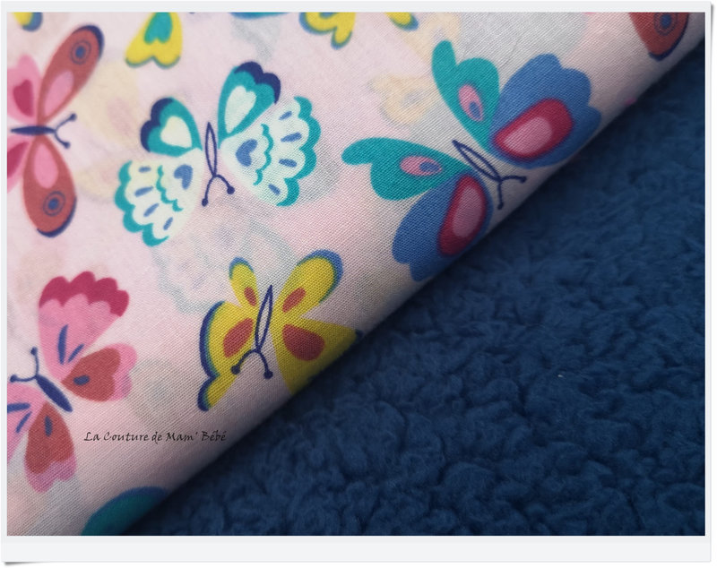 Sherpa bleue & papillons roses