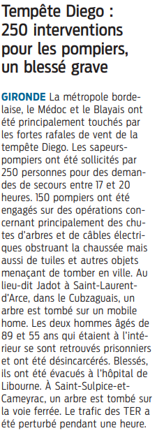 2022 04 09 SO Tempête Diego 250 interventions pour les pompiers un blessé grave