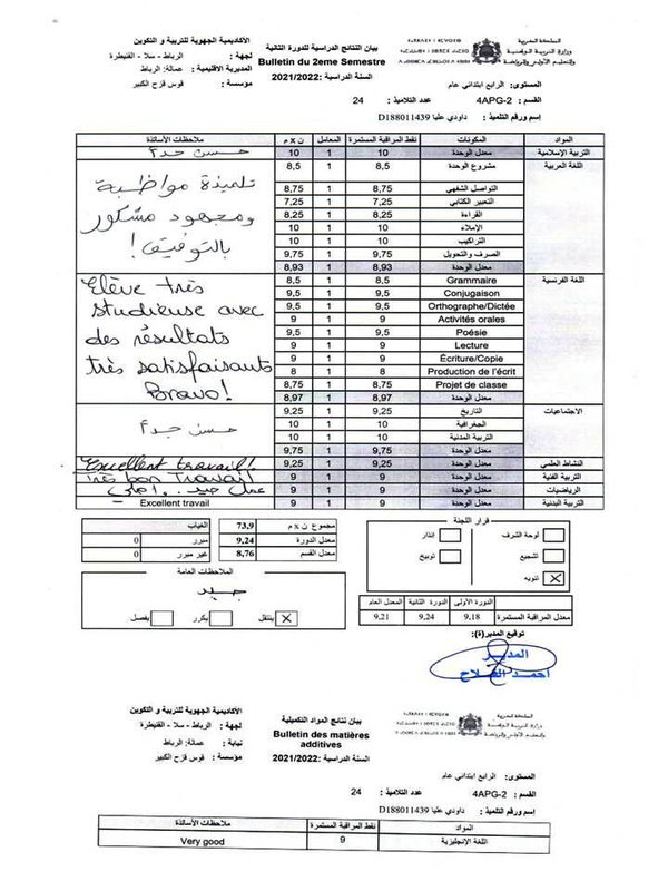 Bulletin du 2ème semestre 2022 Alya