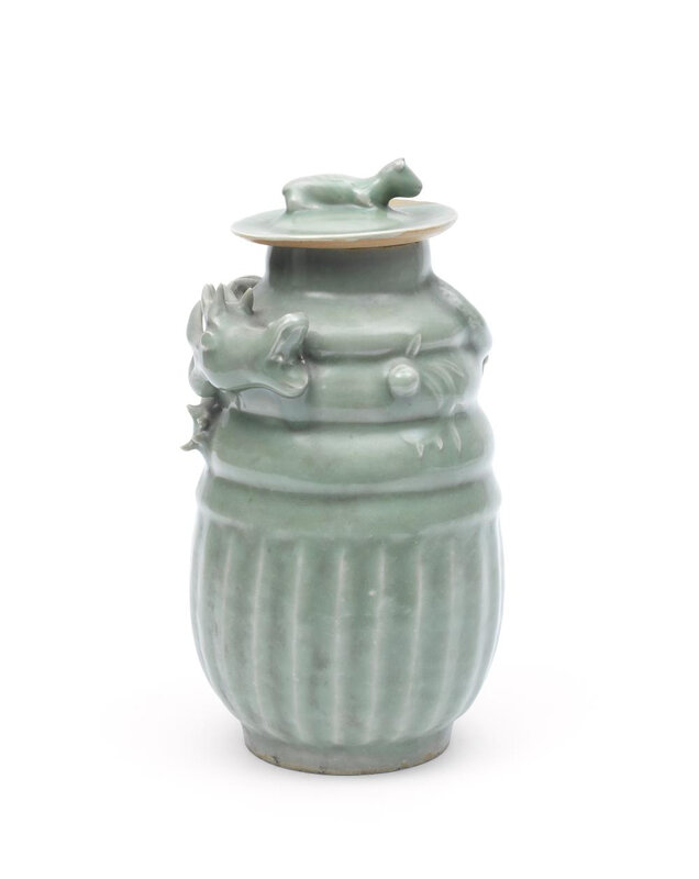 A Longquan celadon 'funerary' jar and cover