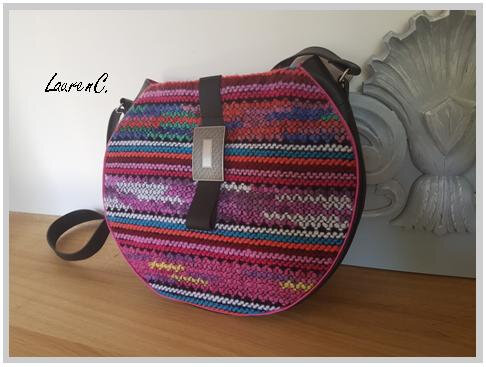 SAC ROND TRICOT PATTE CUIR