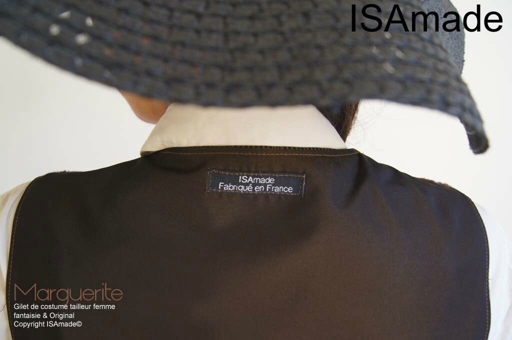 Gilet sans manches Fourrure vache marron bordeaux fleurs mod 05D