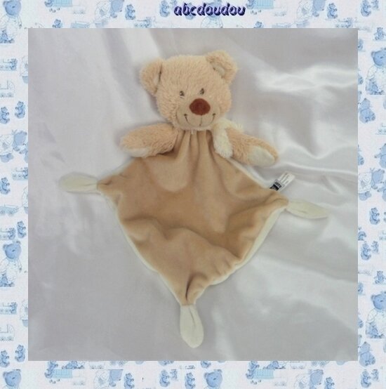 Doudou Peluche Plat Losange Ours Marron Beige Ecru 3 Noeuds Tex Baby