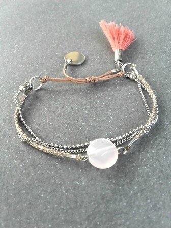bracelet chaine acier inoxydable et perle naturelle quartz rose pw