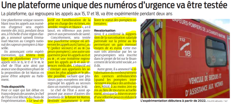 2021 10 18 SO Une plateforme unique des numéros d'urgence va être testée