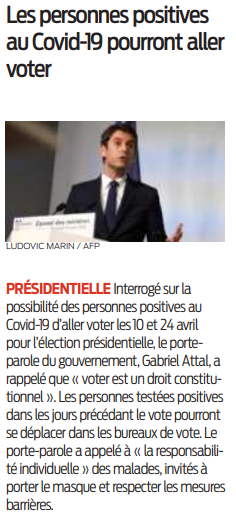 2022 03 31 SO Les personnes positives au Covid-19 pourront aller voter