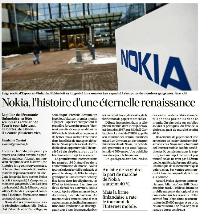 Nokia l'histoire d'une éternelle renaissance les Echos 15 avril 2015