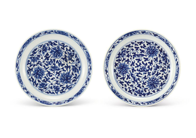 A pair of blue and white 'Lotus' dishes, marks and period of Kangxi (1662-1722)