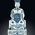 A blue and white figure of a Daoist deity, Ming dynasty, Wanli period (1573-<b>1619</b>)