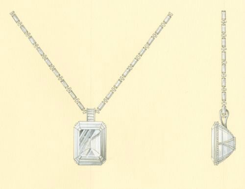 A sketch of the present stone mounted as a pendant-necklace