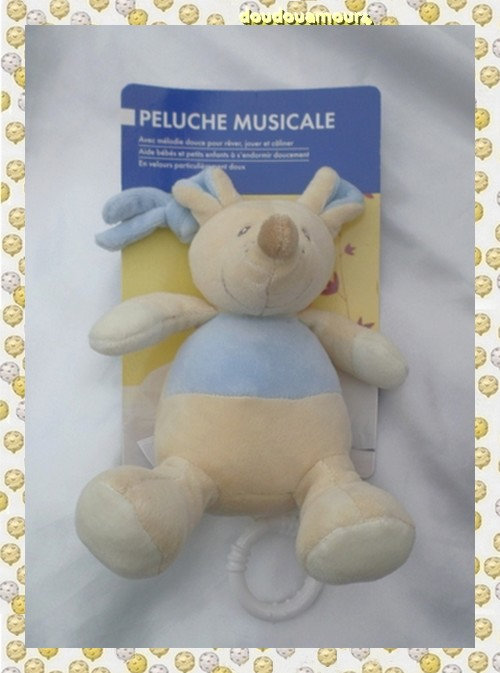 Doudou Peluche Souris Assis Musicale Jaune Et Bleu Paradise Toys
