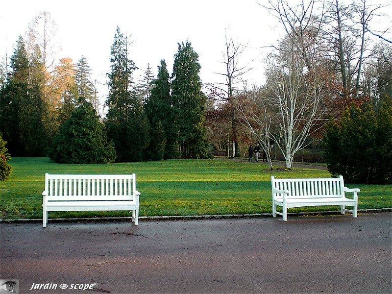 Bancs blancs dans le Parc Floral de la Source