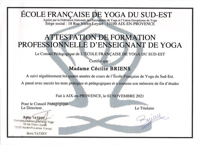 20211102 Attestation Professionnelle Professeur Yoga20211125