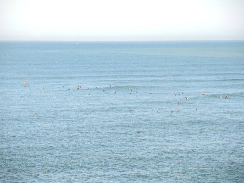 Guéthary, surfeurs au large de Parlementia (64)