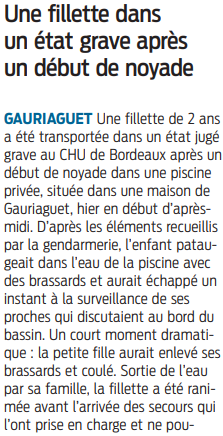 2022 07 17 SO Une fillette dans un état grave après un début de noyade