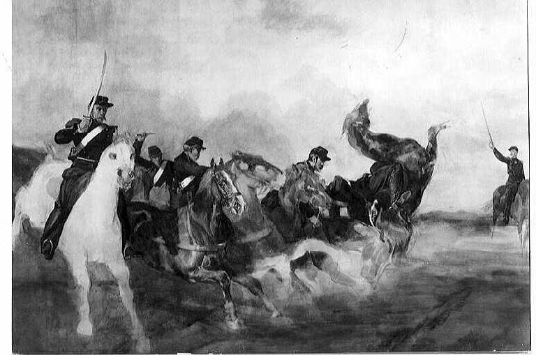 Brown (John Lewis), charge de cavaliers (gouache, vers 1870)