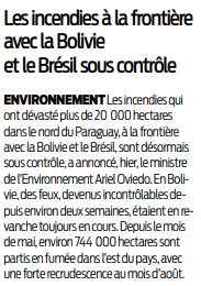 2019 08 24 SO Les incendies à la frontière avec la Bolivie et le Brésil sous contrôle