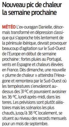 2022 09 09 SO Nouveau pic de chaleur la semaine prochaine