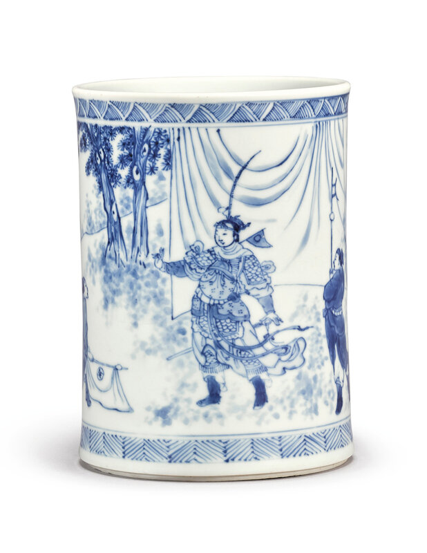  A blue and white 'Figural' brushpot, Qing dynasty, Kangxi period (1662-1722)