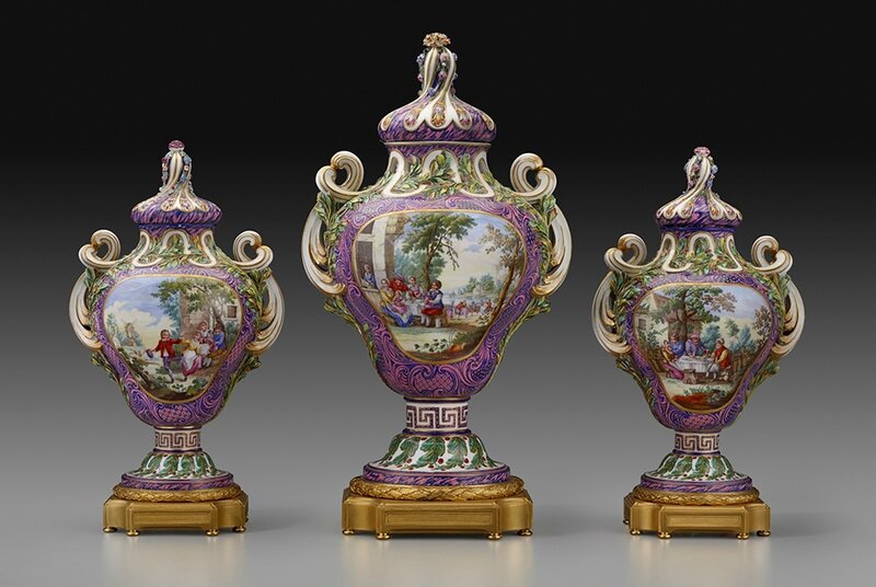 Sèvres Porcelain Manufactory (French), Three Potpourris Vases, ca