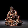 A Carved Seated Bamboo Figure of Dongfang Shuo, <b>Ming</b> <b>Dynasty</b>