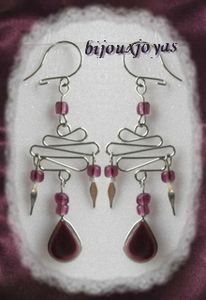 Boucles D'Oreilles Sofia Verre Murano Prune Métal Argenté Artisanat du Pérou