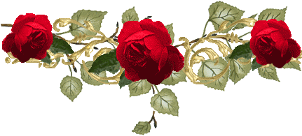 Gif barre Grosses roses rouges feuillage et volutes or 431 pixels