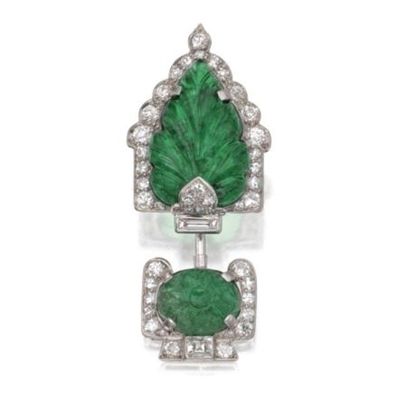 Platinum__Carved_Emerald_and_Diamond_Jabot__Cartier__France__Circa_1925