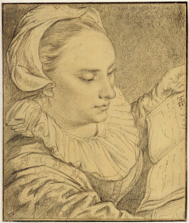 Hendrick Goltzius, Young Woman Reading a Book (Portrait of Sophia Goltzius, Sister of the Artist), Seen from Above, 1591
