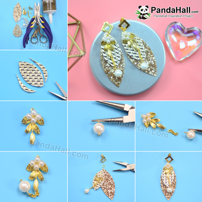 1080-PandaHall-Idea-on-Golden-Leather-Earrings-with-Pearl