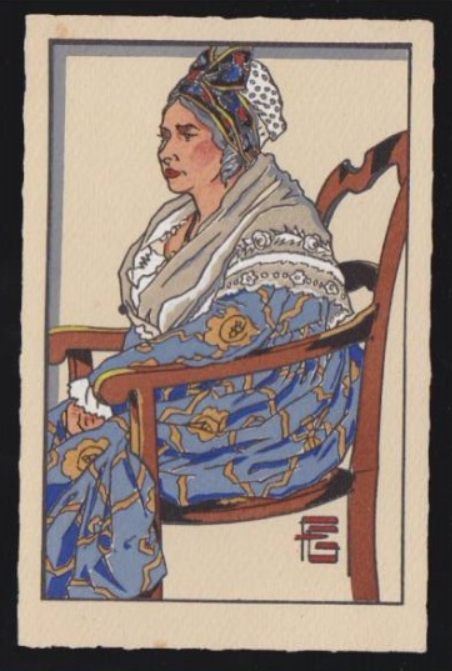 Géo Fourrier Arlésienne portant le costume des aïeules