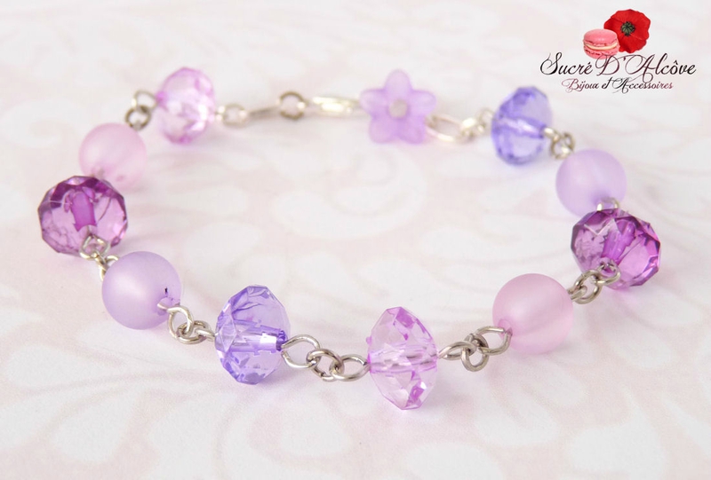 Bracelet fantaisie fillette perles violettes (5)