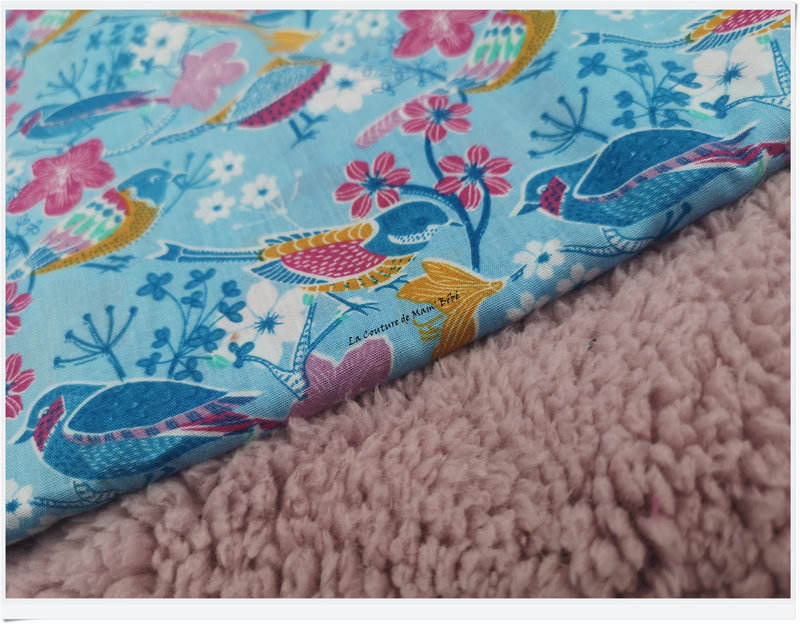 Couverture Sherpa vieux rose & oiseaux bleu