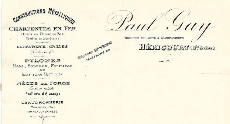 Courrier 1914 Société Paul Gay Héricourt R