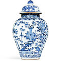 A blue <b>and</b> white porcelain <b>jar</b> <b>and</b> <b>cover</b>, Qing dynasty