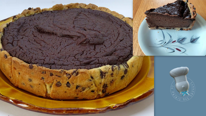 Flan pâtissier au chocolat sur pâte de cookie