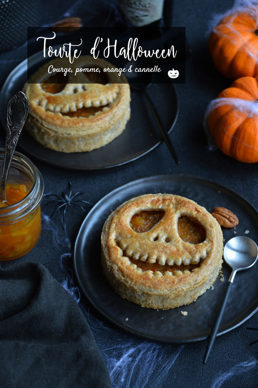 tourte halloween vegan sans gluten courge pomme orange pecan cannelle (1)