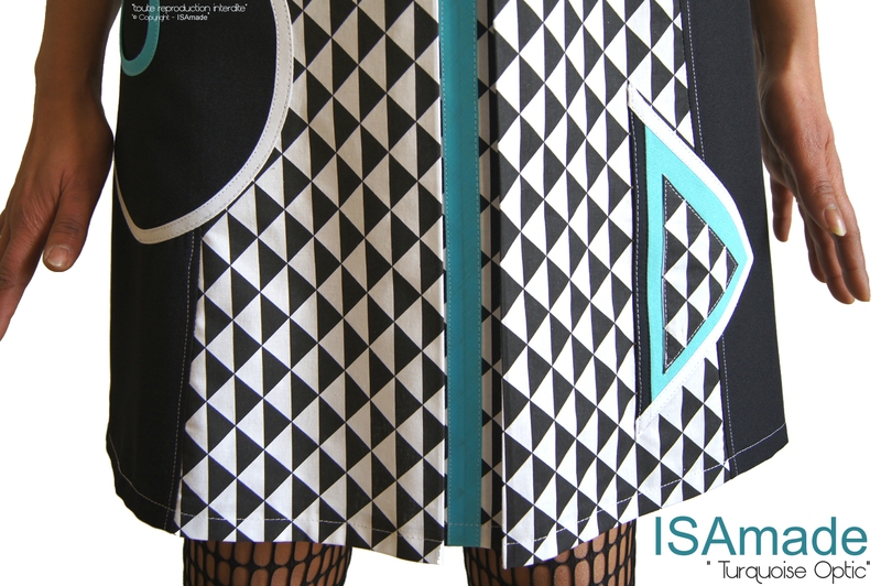 MOD 394D -robe-bicolore-noir-blanc-graphique-turquoise-createur-made-in-france-printemps-2016